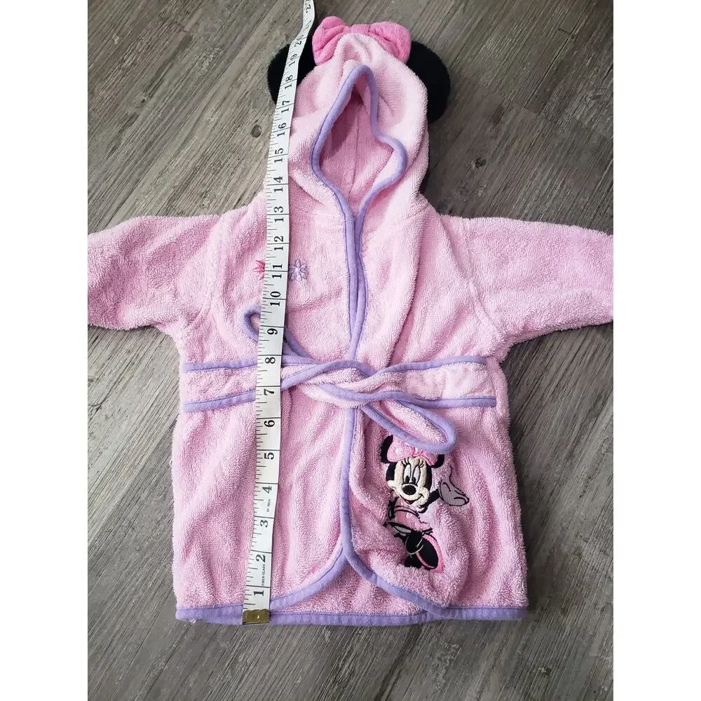 Disney Baby Minnie Mouse Hooded Bath Robe w. Ears & Bow | Size 0-9